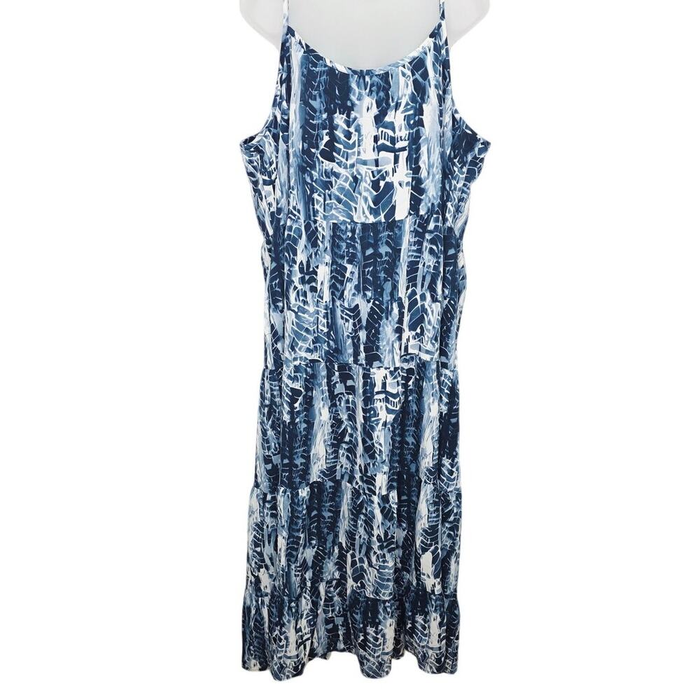 Women's XXL Blue White Abstract Boho Sleeveless Casual Tie Dye Summer
